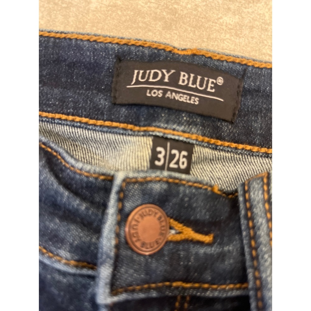 Judy Blue Los Angeles Women Jeans Size 26 Slim Fit Distressed Frayed Hem Dark